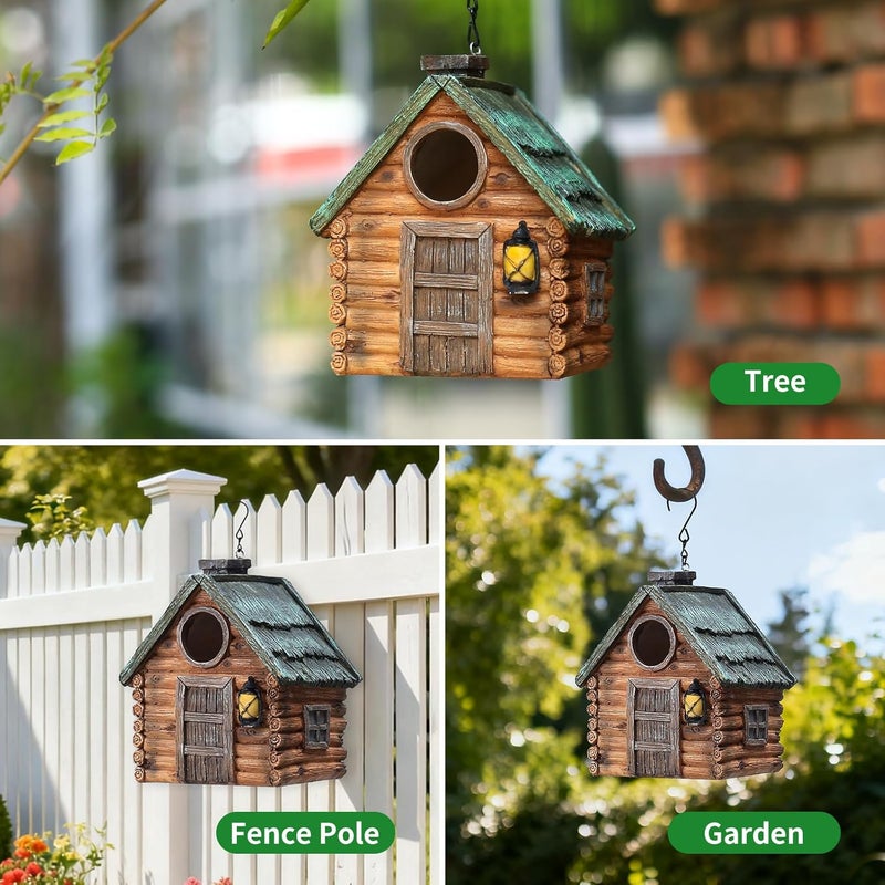 MINWOLF Bird Houses for Outside Real Wood-Look Resin Bird House with Hanging Chain – Waterproof & Durable Forest Birdhouses for Outdoors for Bluebird Finches Cardinals Bird Nesting Garden, Patio, Yard - Image 4